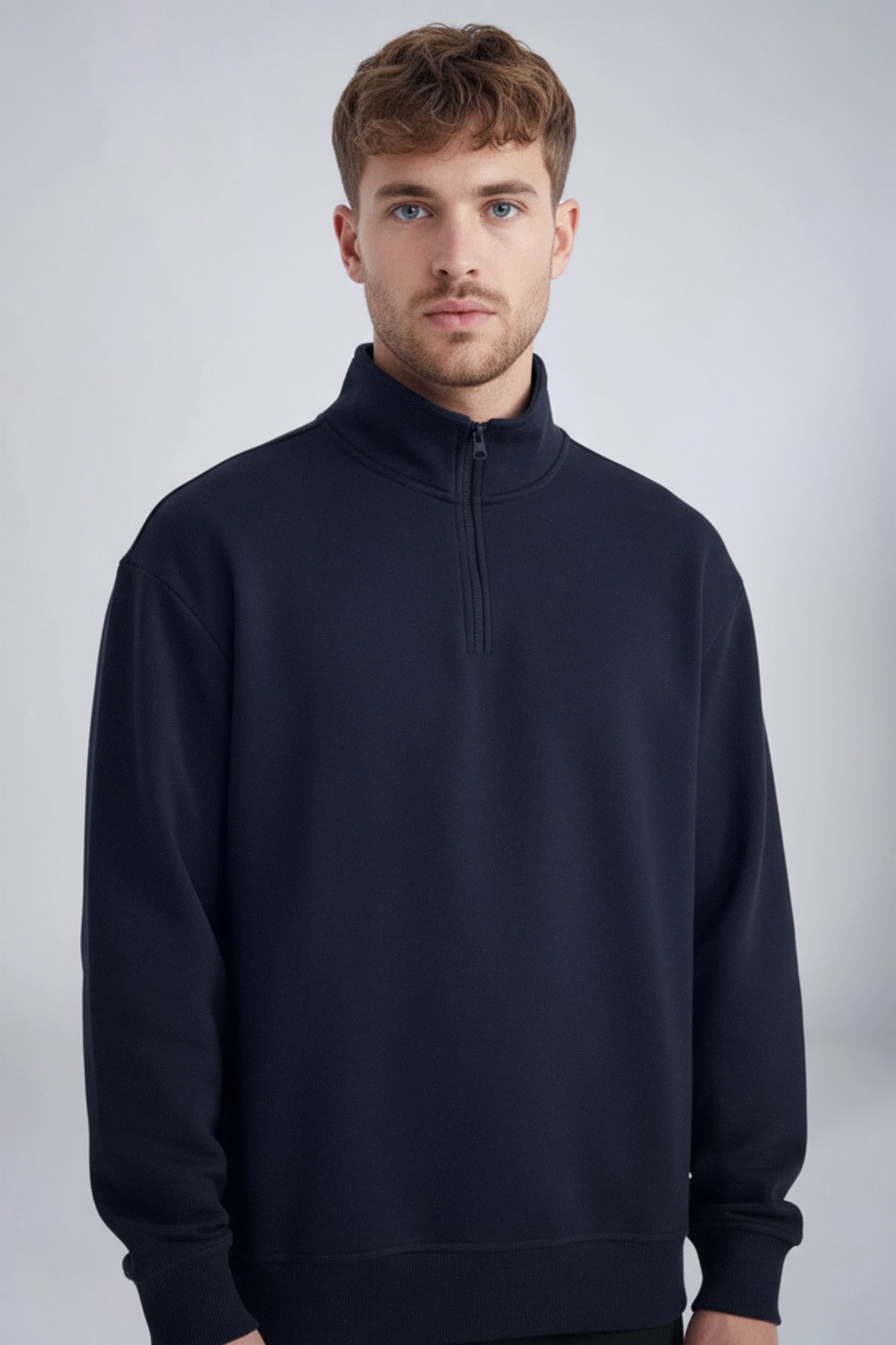 Peak Erkek Lacivert Oversize Fermuarlı Yaka Sweatshirt | 7021 - PEAK (1)