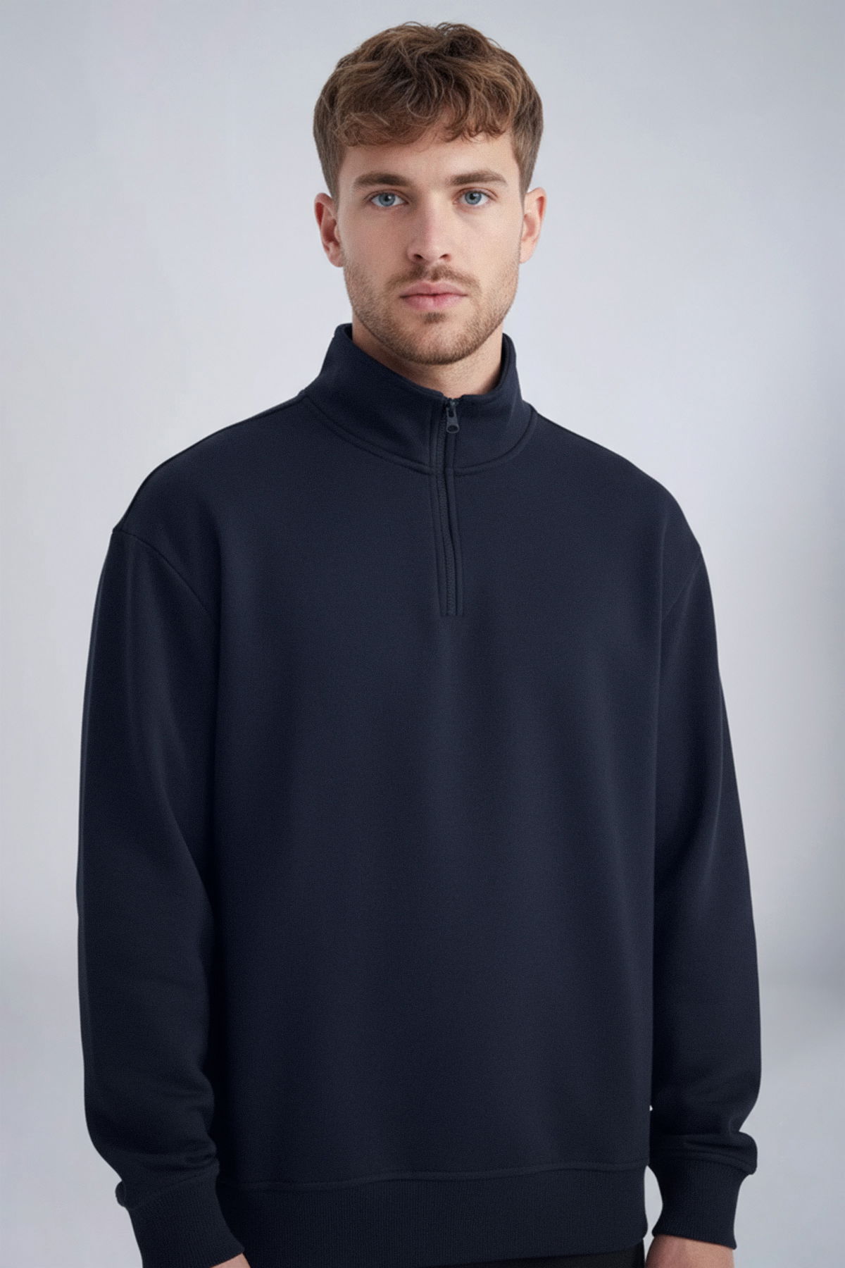 Peak Erkek Lacivert Oversize Fermuarlı Yaka Sweatshirt | 7021 - PEAK (1)