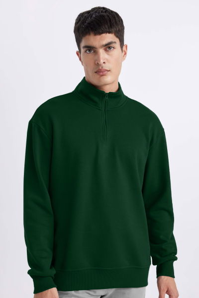 Peak Erkek Yeşil Oversize Fermuarlı Yaka Sweatshirt | 7021 