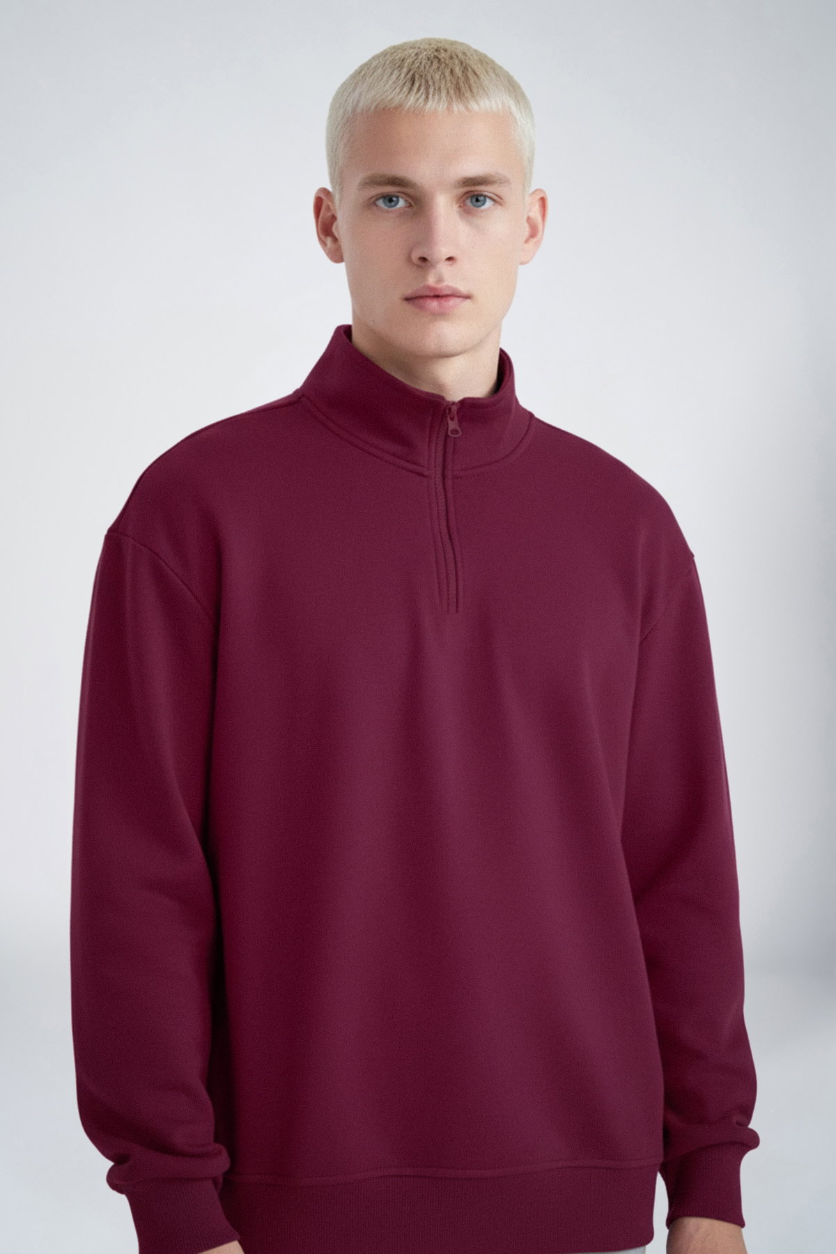 Peak Erkek Bordo Oversize Fermuarlı Yaka Sweatshirt | 7021 - PEAK (1)