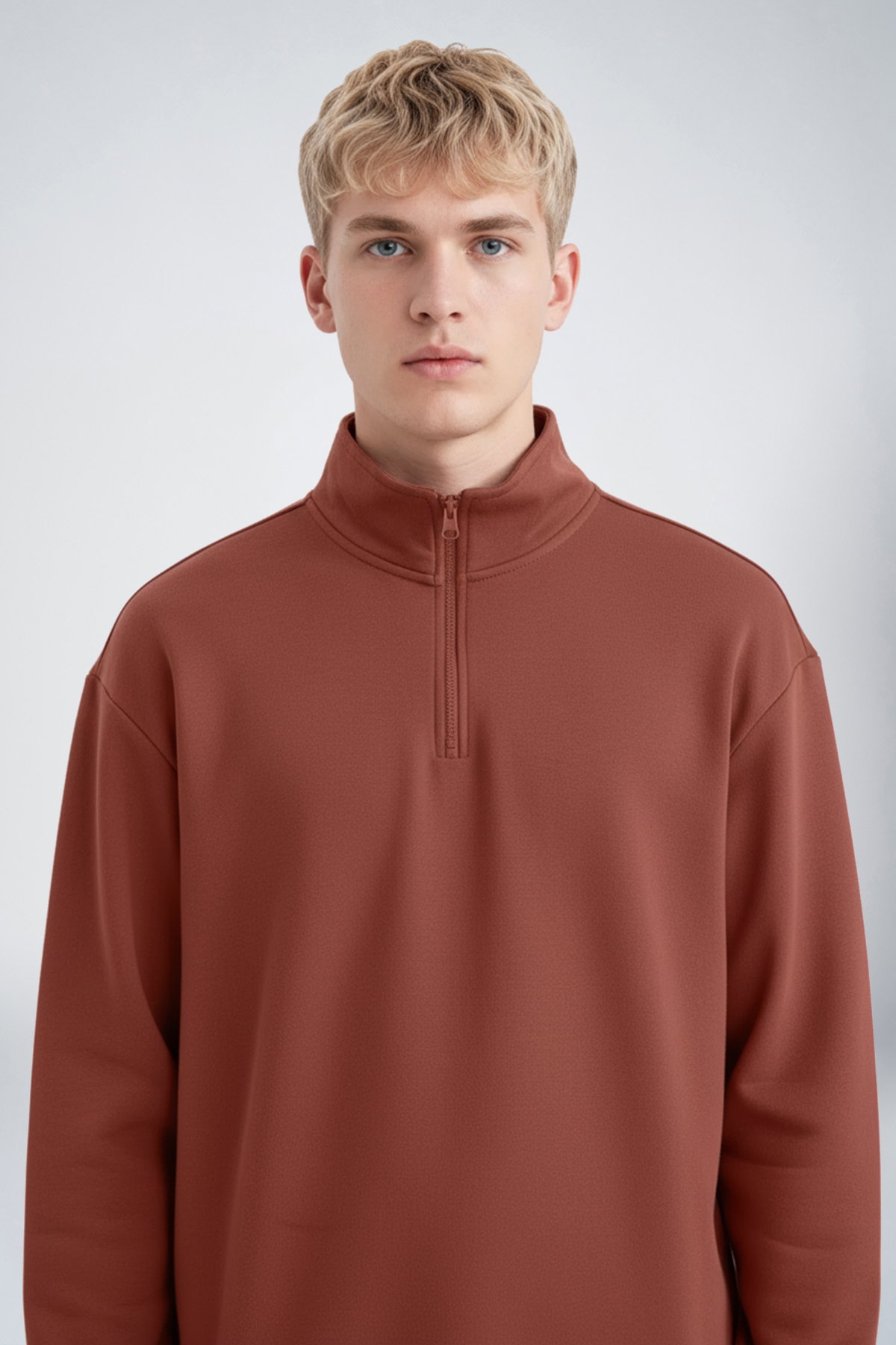 Peak Erkek Toprak Oversize Fermuarlı Yaka Sweatshirt | 7021 - PEAK