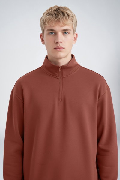 Peak Erkek Toprak Oversize Fermuarlı Yaka Sweatshirt | 7021 