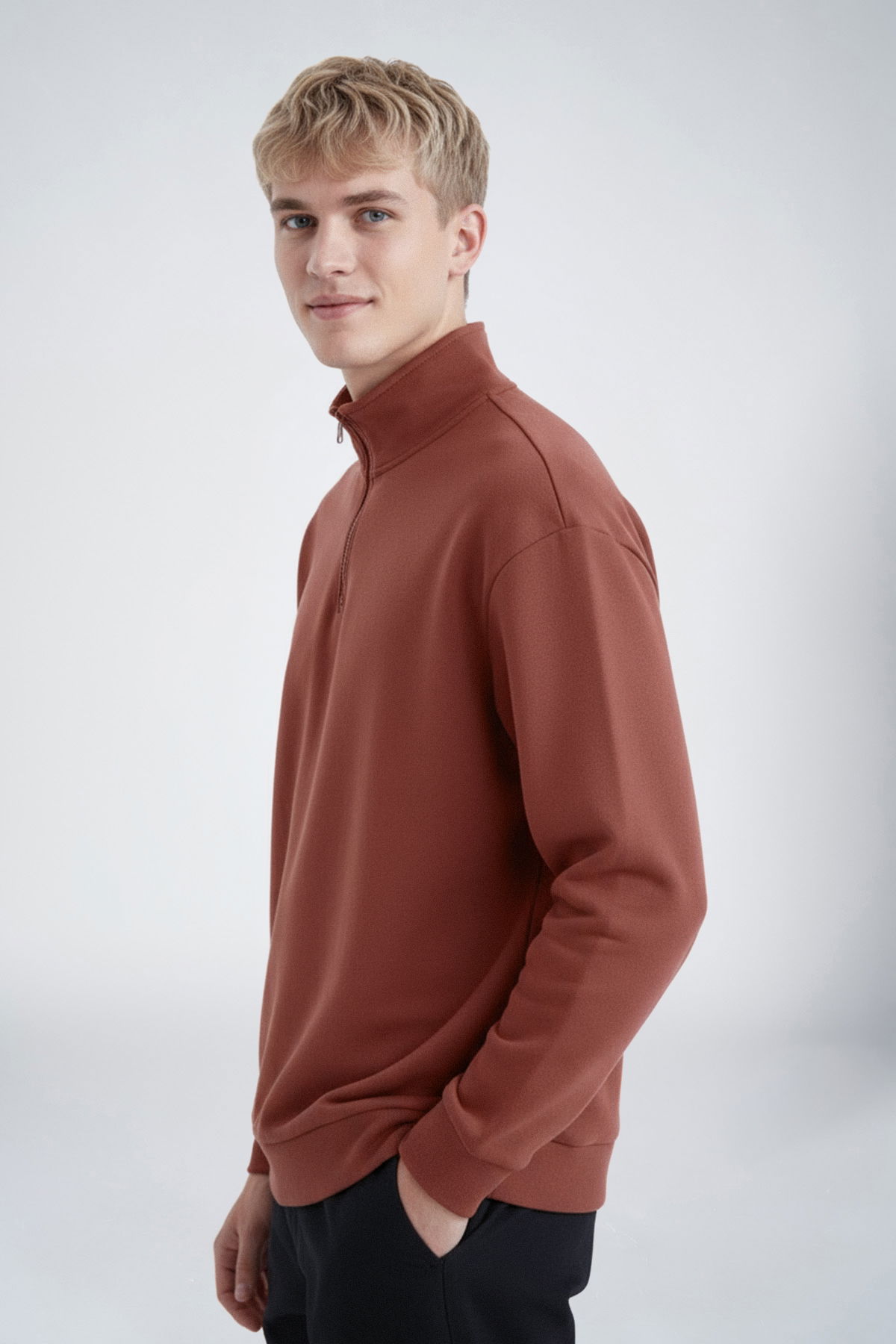 Peak Erkek Toprak Oversize Fermuarlı Yaka Sweatshirt | 7021 - PEAK (1)