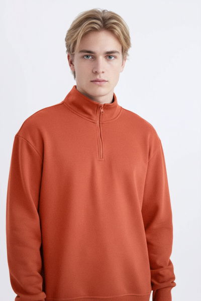 Peak Erkek Bakır Oversize Fermuarlı Yaka Sweatshirt | 7021 