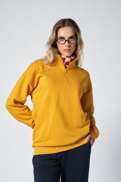 Peak Unısex Koyu Sarı Oversize Fermuarlı Yaka Sweatshirt | 7021 