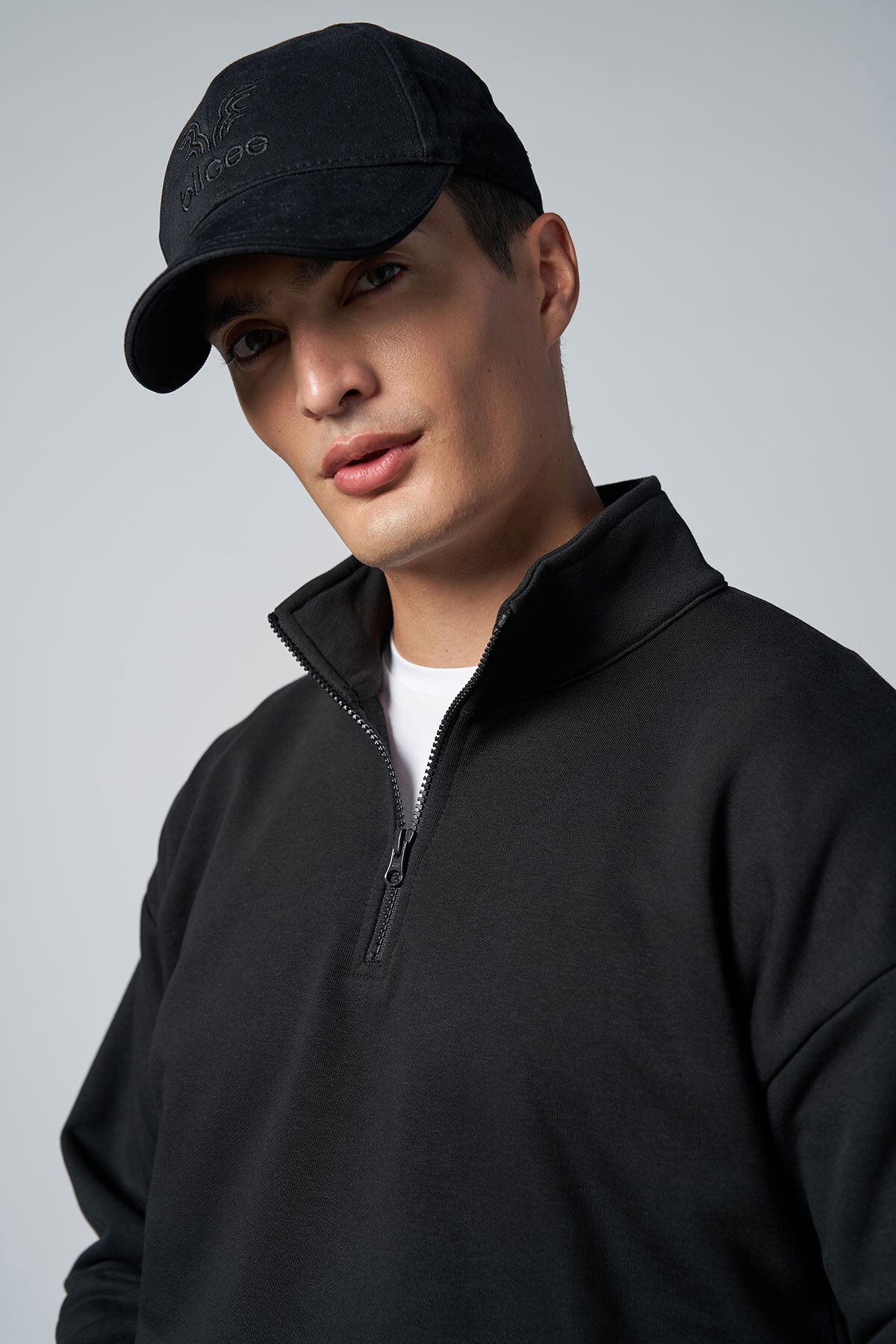 Peak Erkek Siyah Oversize Fermuarlı Yaka Sweatshirt | 7021 - PEAK