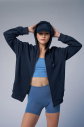 Peak Unisex Lacivert Oversize Fermuarlı Kapüşonlu Eşofman Üstü | 7016 - 8