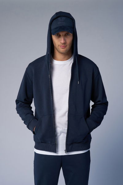 Peak Unisex Lacivert Oversize Fermuarlı Kapüşonlu Eşofman Üstü | 7016 