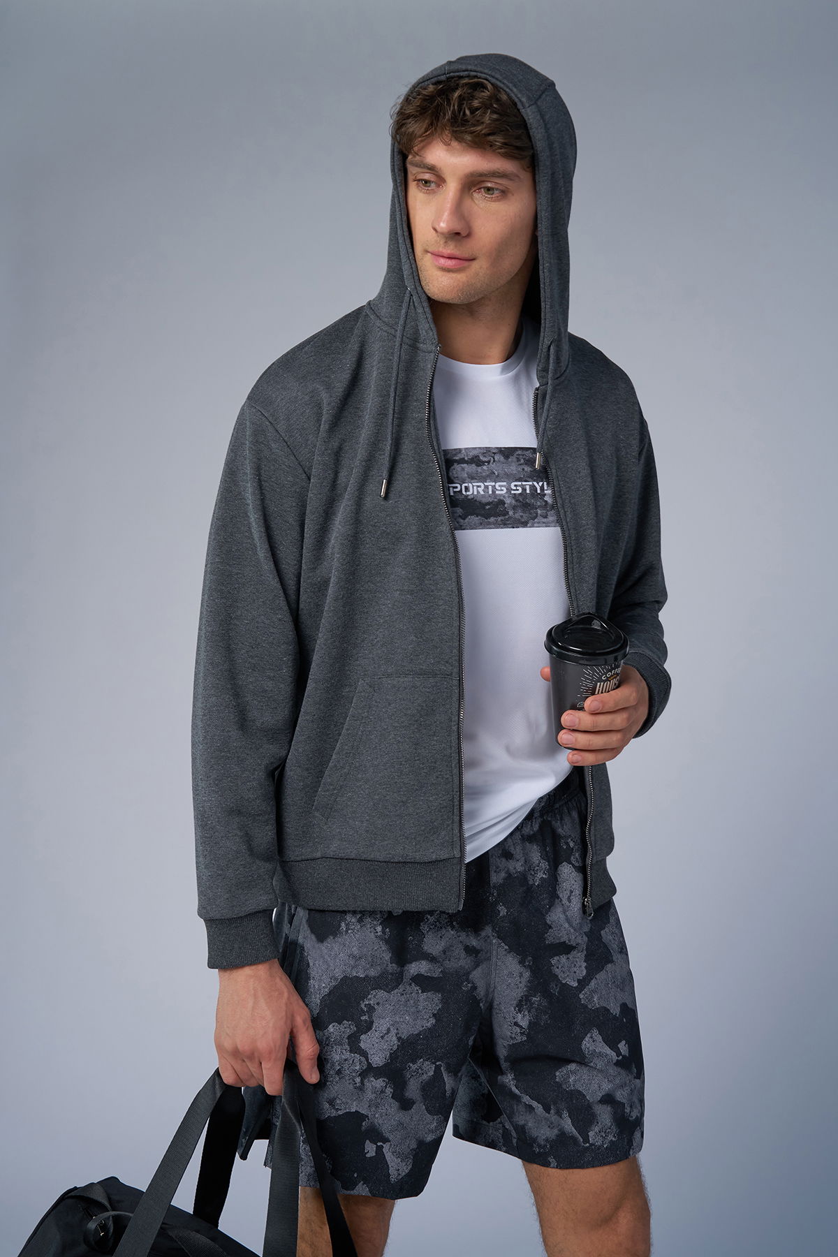 Peak Unisex Antrasit Oversize Fermuarlı Kapüşonlu Eşofman Üstü | 7016 - PEAK