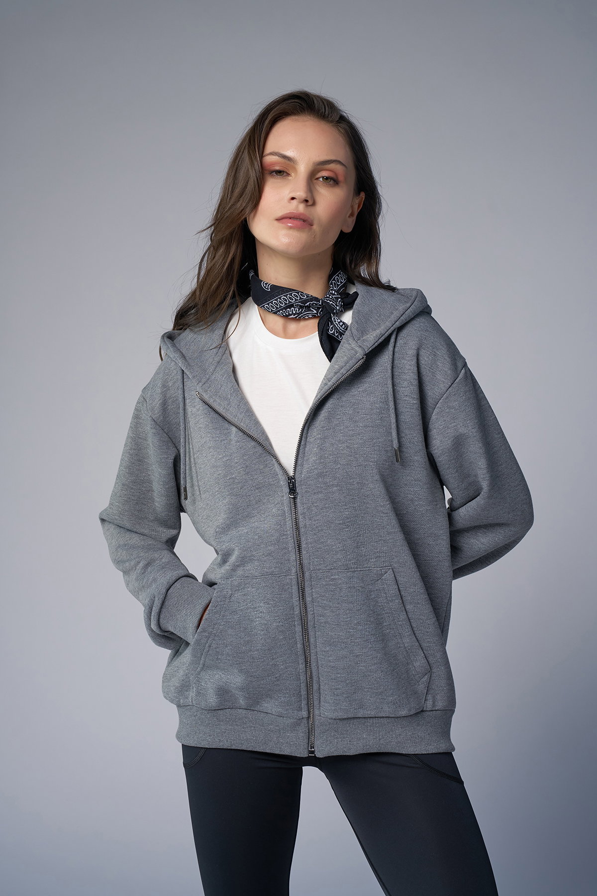 Peak Unisex Koyu Gri Oversize Fermuarlı Kapüşonlu Eşofman Üstü | 7016 - PEAK (1)