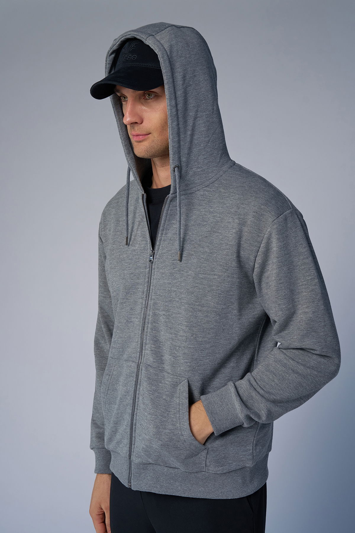 Peak Unisex Koyu Gri Oversize Fermuarlı Kapüşonlu Eşofman Üstü | 7016 - PEAK