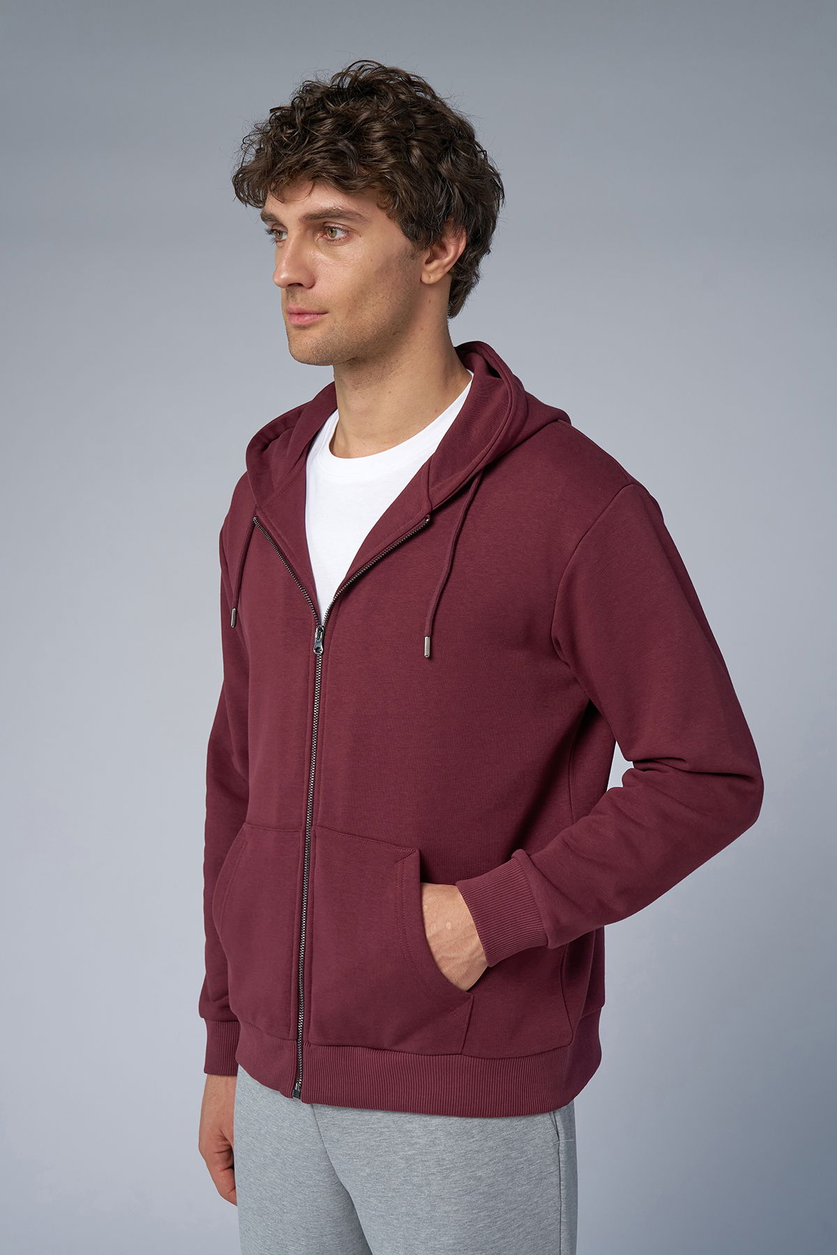 Peak Unisex Bordo Oversize Fermuarlı Kapüşonlu Eşofman Üstü | 7016 - PEAK