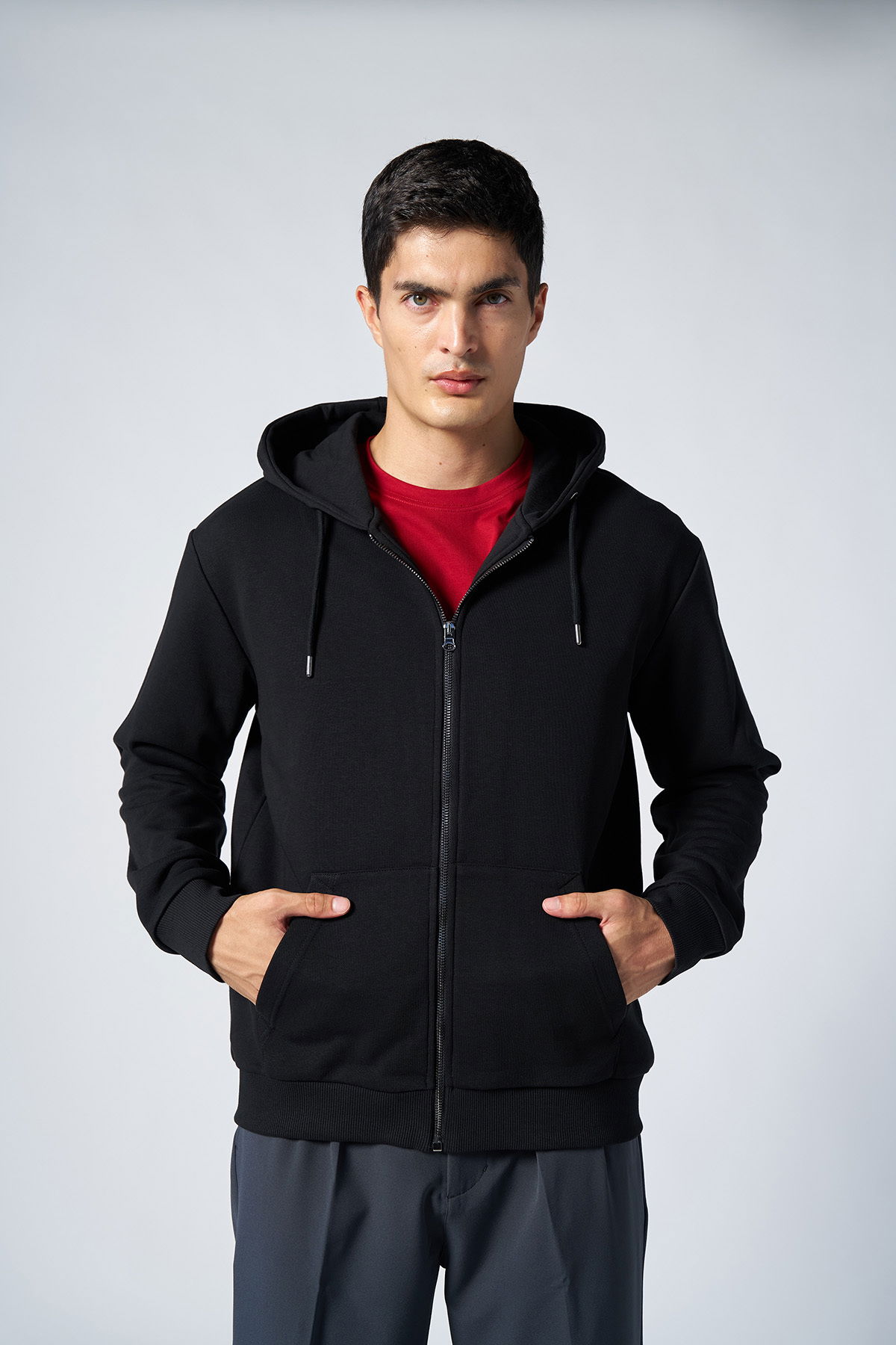 Peak Unisex Siyah Oversize Fermuarlı Kapüşonlu Eşofman Üstü | 7016 - PEAK (1)