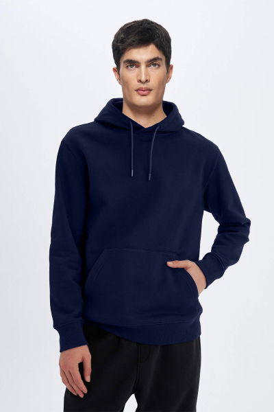 Peak Erkek Lacivert Pamuklu Kanguru Cepli Kapüşonlu Sweatshirt 7017 