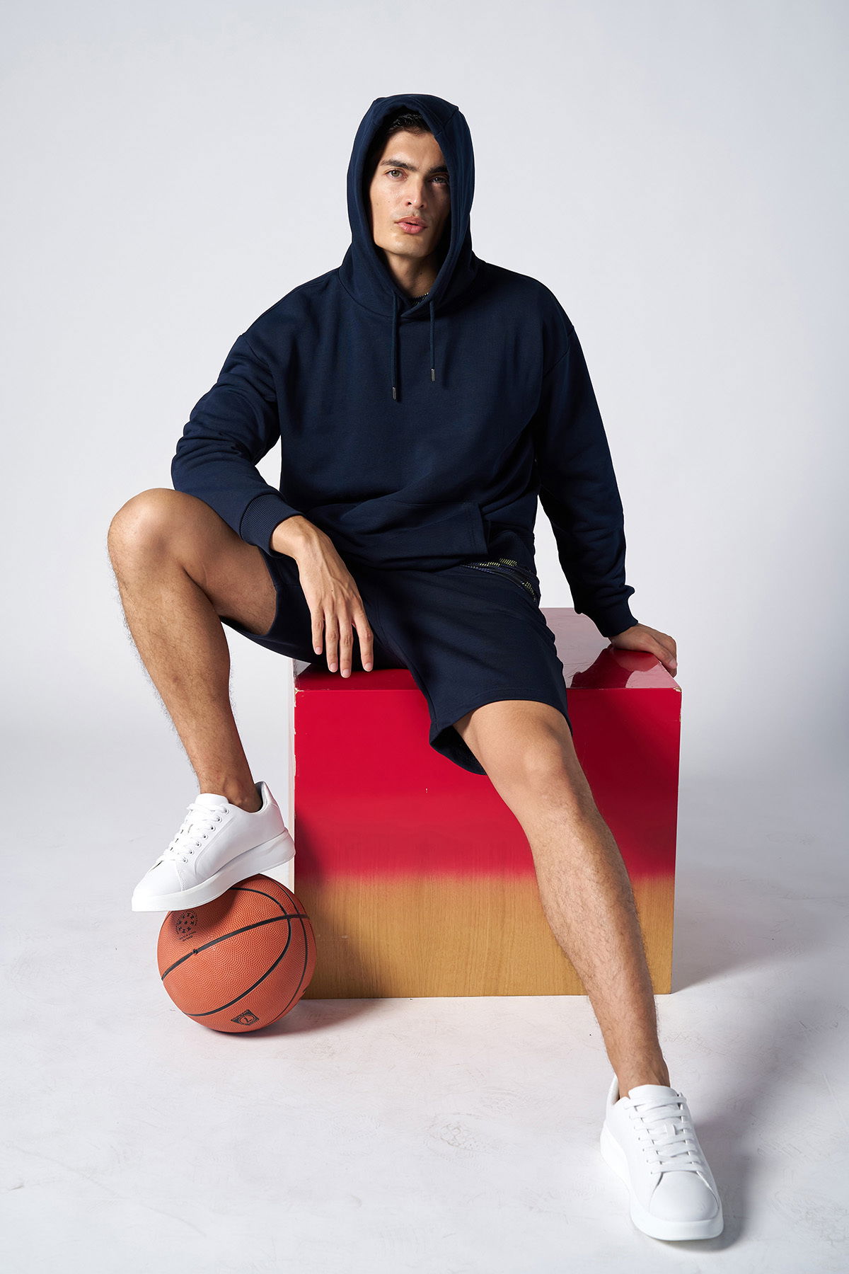 Peak Erkek Lacivert Pamuklu Kanguru Cepli Kapüşonlu Sweatshirt | 7017 - PEAK