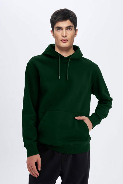 Peak Erkek Yeşil Pamuklu Kanguru Cepli Kapüşonlu Sweatshirt 7017 