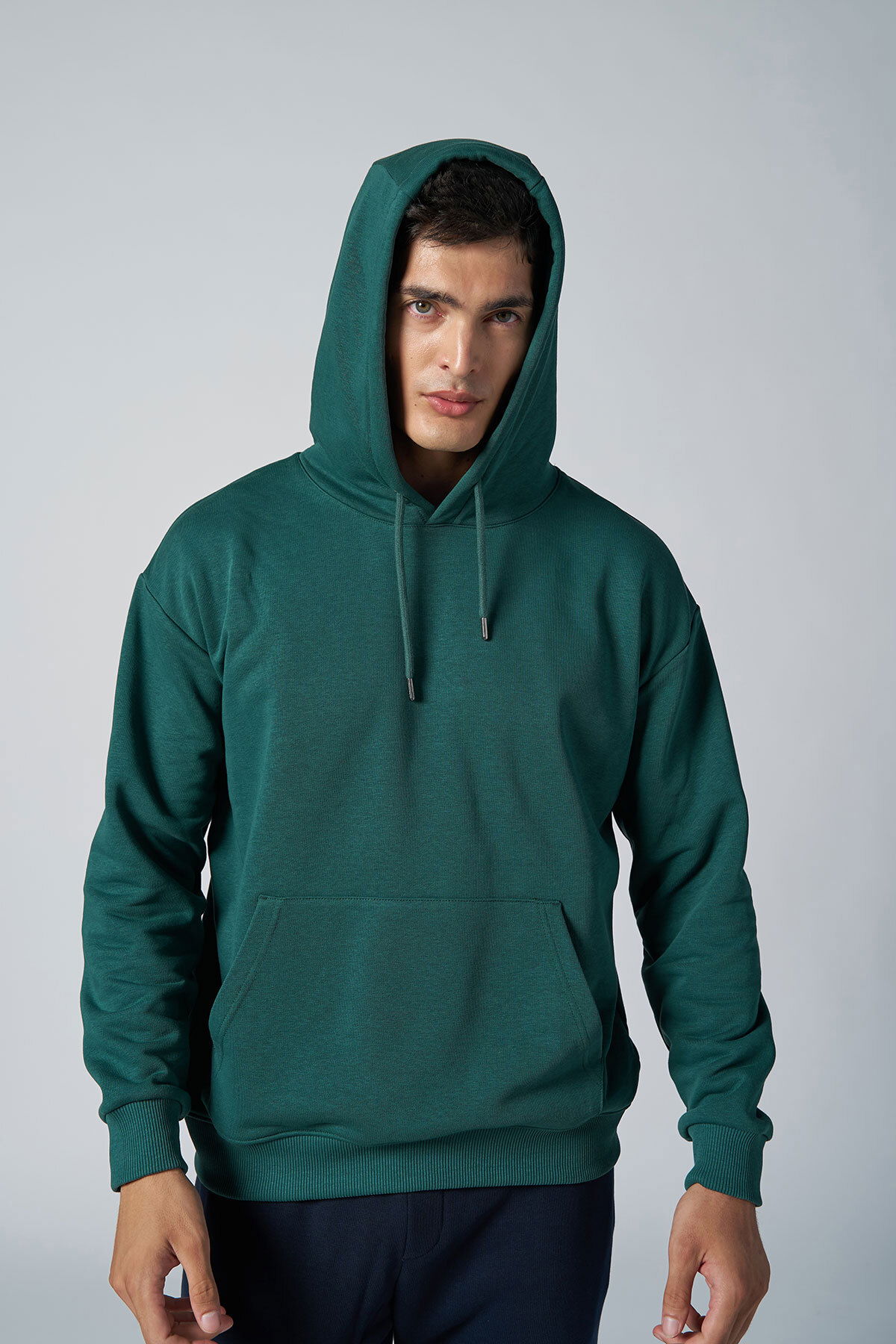 Peak Erkek Yeşil Pamuklu Kanguru Cepli Kapüşonlu Sweatshirt | 7017 - PEAK (1)