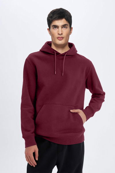 Peak Erkek Bordo Pamuklu Oversize Kanguru Cepli Kapüşonlu Sweatshirt 7017 