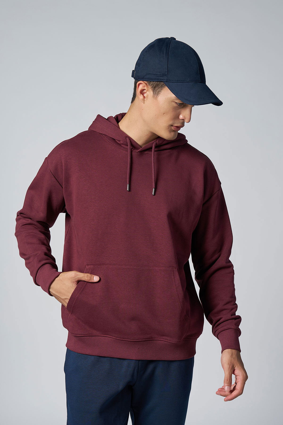 Peak Erkek Bordo Pamuklu Oversize Kanguru Cepli Kapüşonlu Sweatshirt | 7017 - PEAK (1)