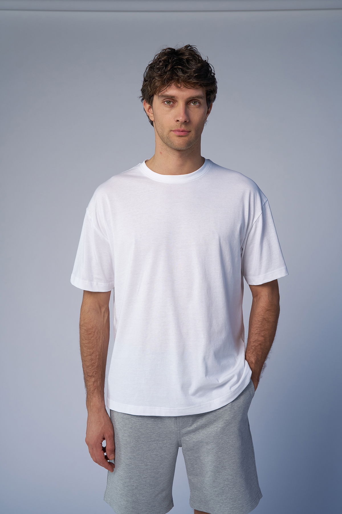 Peak Erkek Beyaz Oversize Tişört | 7037 - PEAK