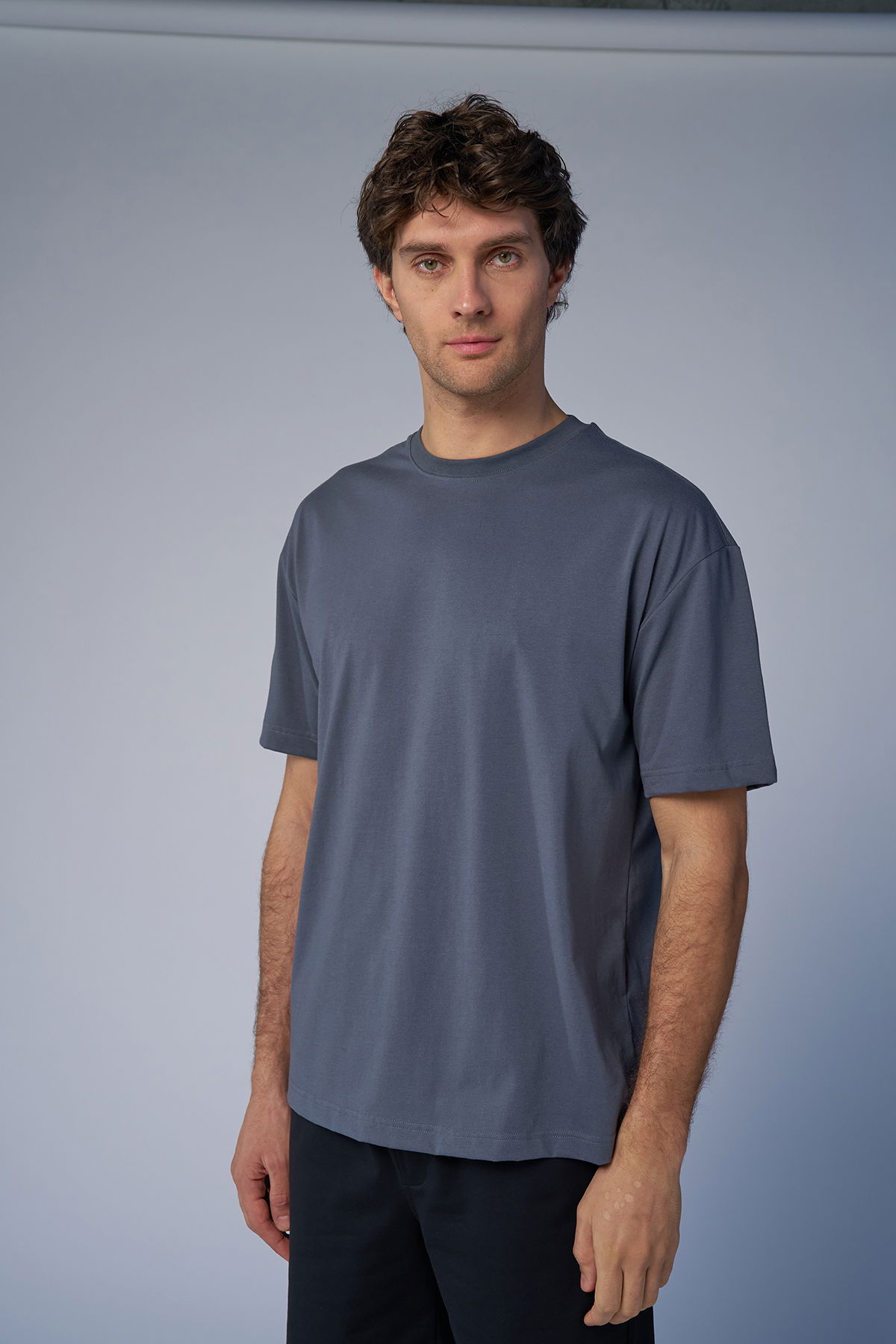 Peak Erkek Koyu Gri Oversize Tişört | 7037 - PEAK