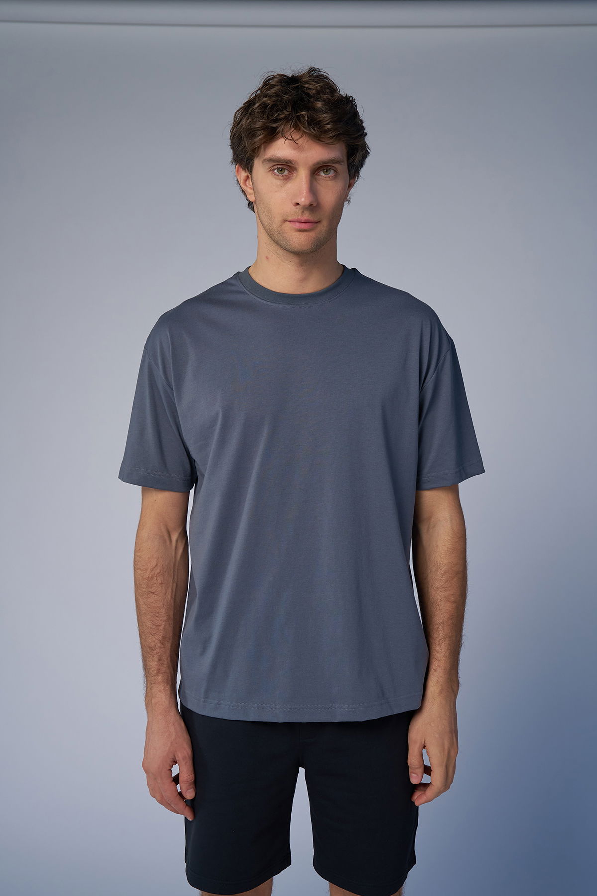 Peak Erkek Koyu Gri Oversize Tişört | 7037 - PEAK (1)