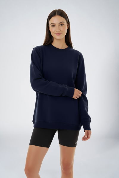 Peak Kadın Lacivert Oversize Bisiklet Yaka Basic Sweatshirt | 7015 