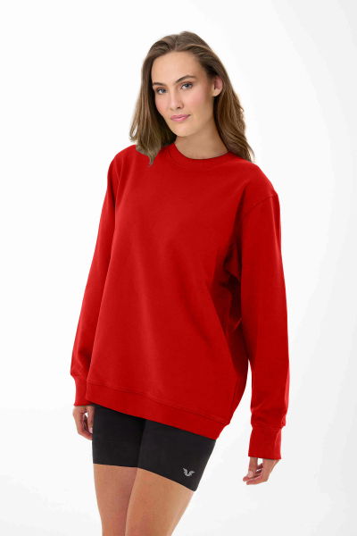 Peak Kadın Kırmızı Oversize Bisiklet Yaka Basic Sweatshirt 7015 