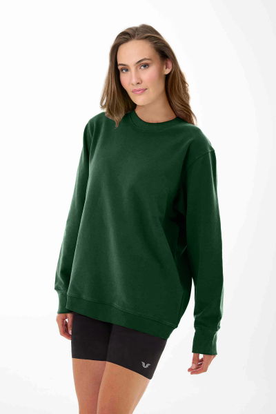 Peak Kadın Koyu Yeşil Oversize Bisiklet Yaka Basic Sweatshirt 7015 