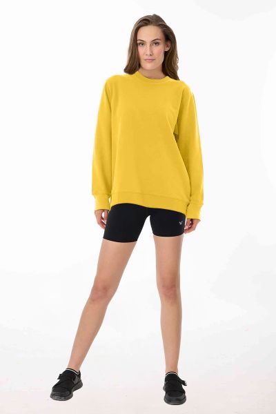 Peak Kadın Sarı Oversize Bisiklet Yaka Basic Sweatshirt 7015 