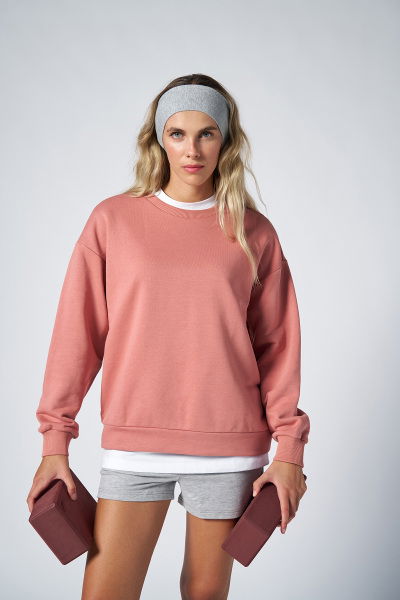 Peak Kadın Pudra Oversize Bisiklet Yaka Basic Sweatshirt | 7015 