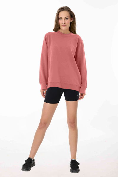 Peak Kadın Pudra Oversize Bisiklet Yaka Basic Sweatshirt 7015 