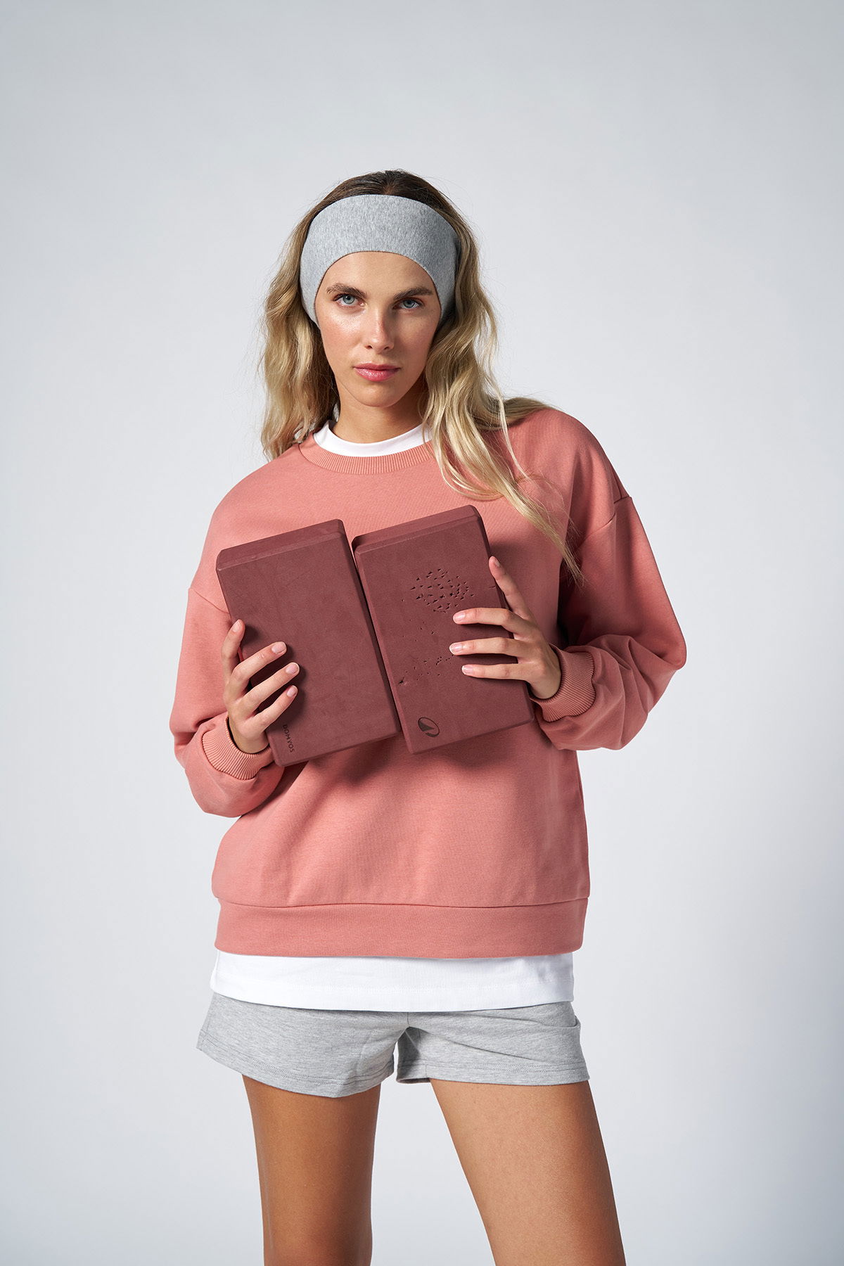 Peak Kadın Pudra Oversize Bisiklet Yaka Basic Sweatshirt | 7015 - PEAK (1)