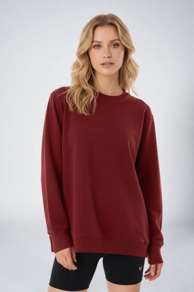 Peak Kadın Rumba Koyu Oversize Bisiklet Yaka Basic Sweatshirt | 7015 