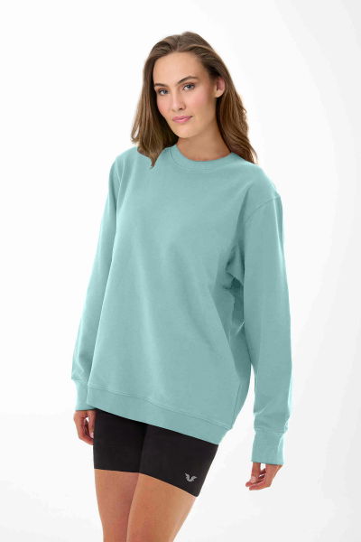 Peak Kadın Mavi Oversize Bisiklet Yaka Basic Sweatshirt 7015 