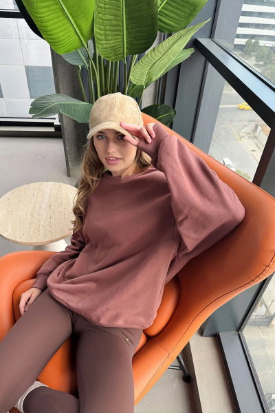 Peak Kadın Toprak Oversize Bisiklet Yaka Basic Sweatshirt | 7015 