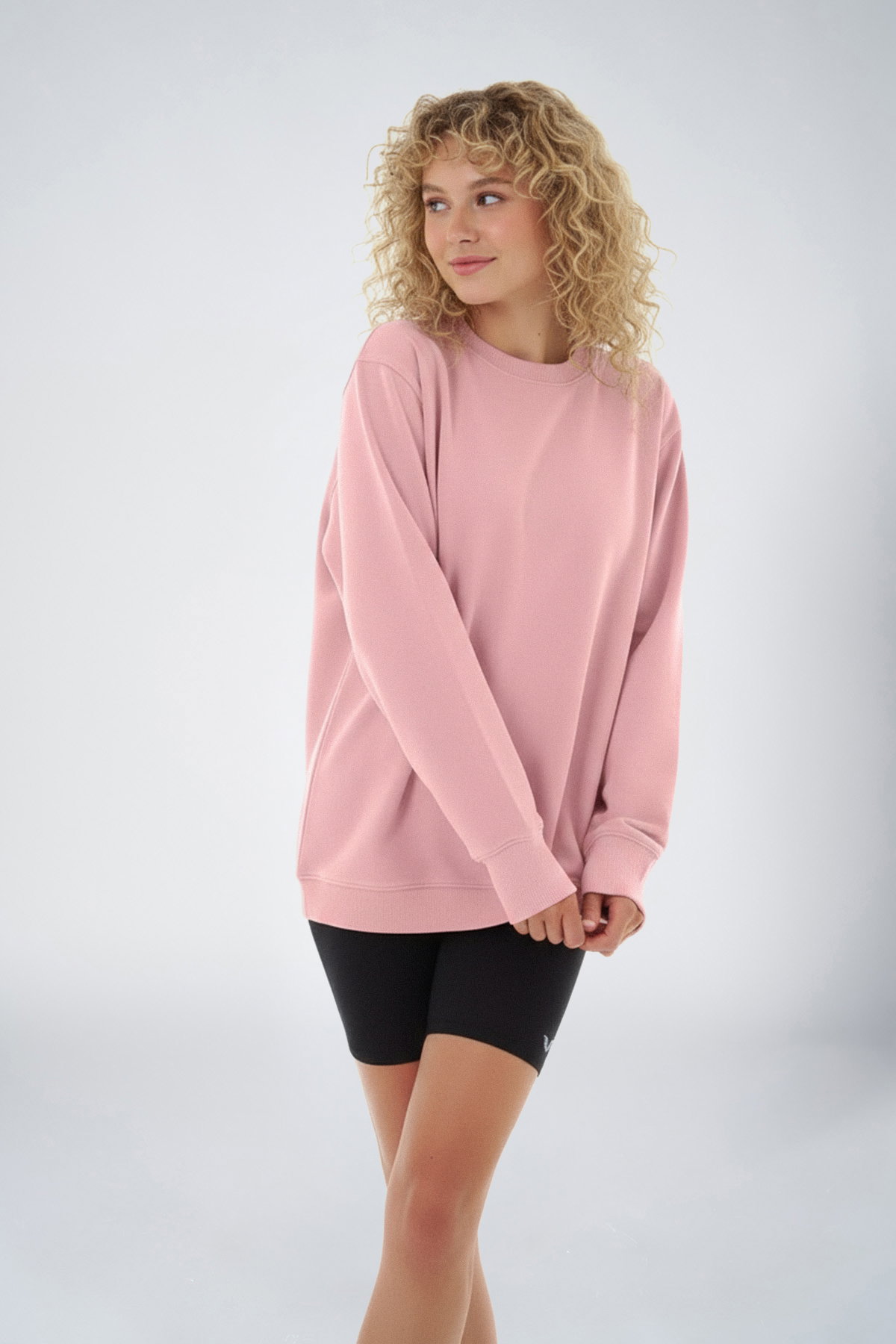 Peak Kadın Yavruağzı Oversize Bisiklet Yaka Basic Sweatshirt | 7015 - PEAK (1)