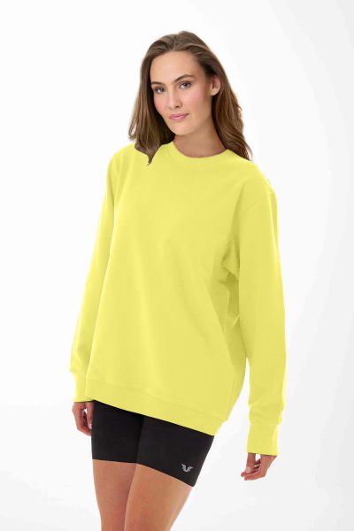 Peak Kadın Fosfor Sarı Oversize Bisiklet Yaka Basic Sweatshirt 7015 