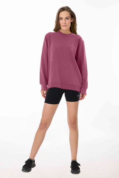 Peak Kadın Plum Oversize Bisiklet Yaka Basic Sweatshirt 7015 