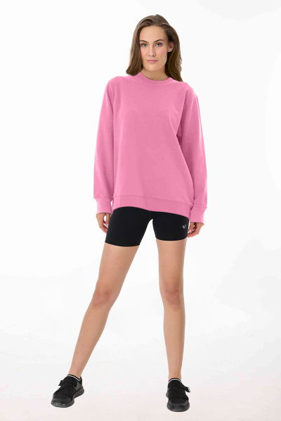 Peak Kadın Pembe Oversize Bisiklet Yaka Basic Sweatshirt 7015 