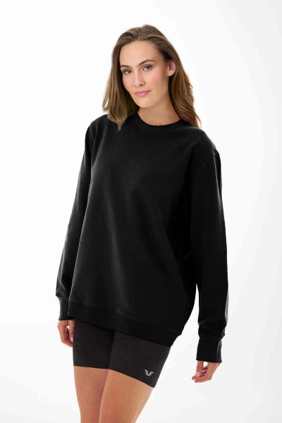 Peak Kadın Siyah Oversize Bisiklet Yaka Basic Sweatshirt 7015 