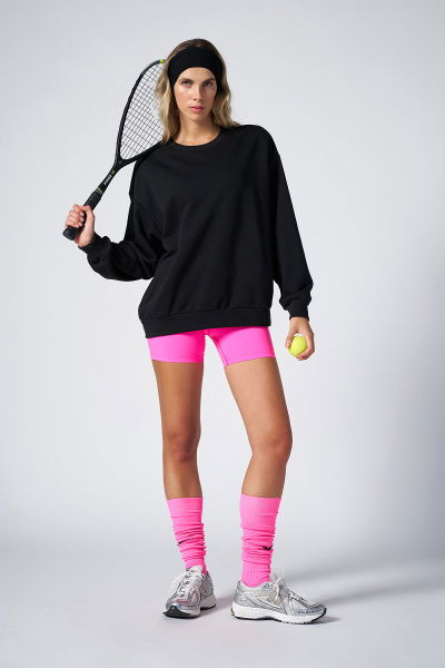 Peak Kadın Siyah Oversize Bisiklet Yaka Basic Sweatshirt | 7015 