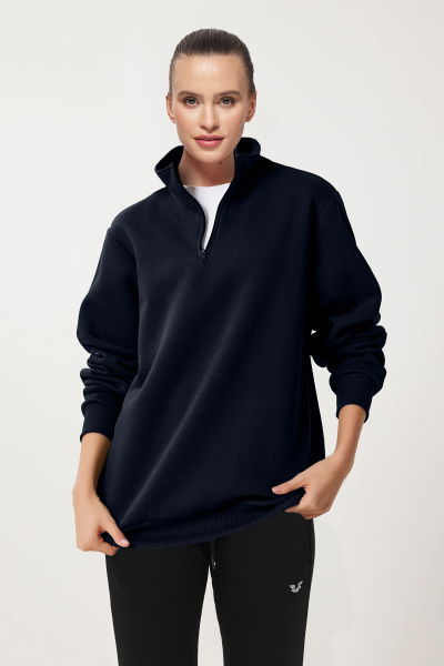 Peak Kadın Lacivert Oversize Fermuarlı Yaka Sweatshirt | 7012 