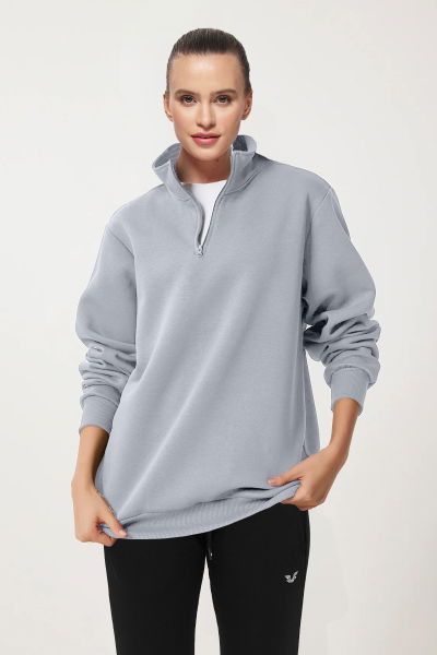 Peak Kadın Gri Oversize Fermuarlı Yaka Sweatshirt 7012 