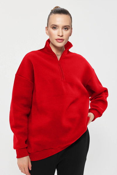 Peak Unisex Kırmızı Oversize Fermuarlı Yaka Sweatshirt 7012 