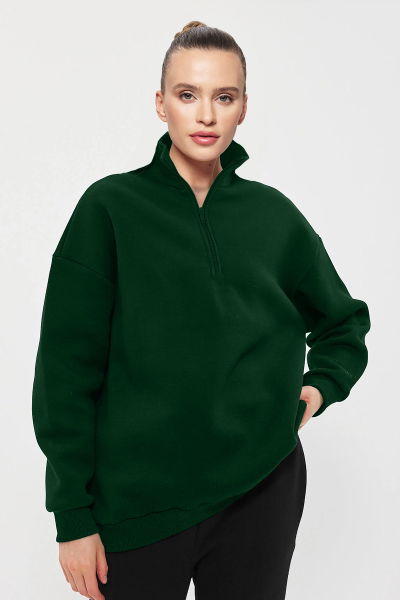 Peak Unisex Yeşil Oversize Fermuarlı Yaka Sweatshirt 7012 