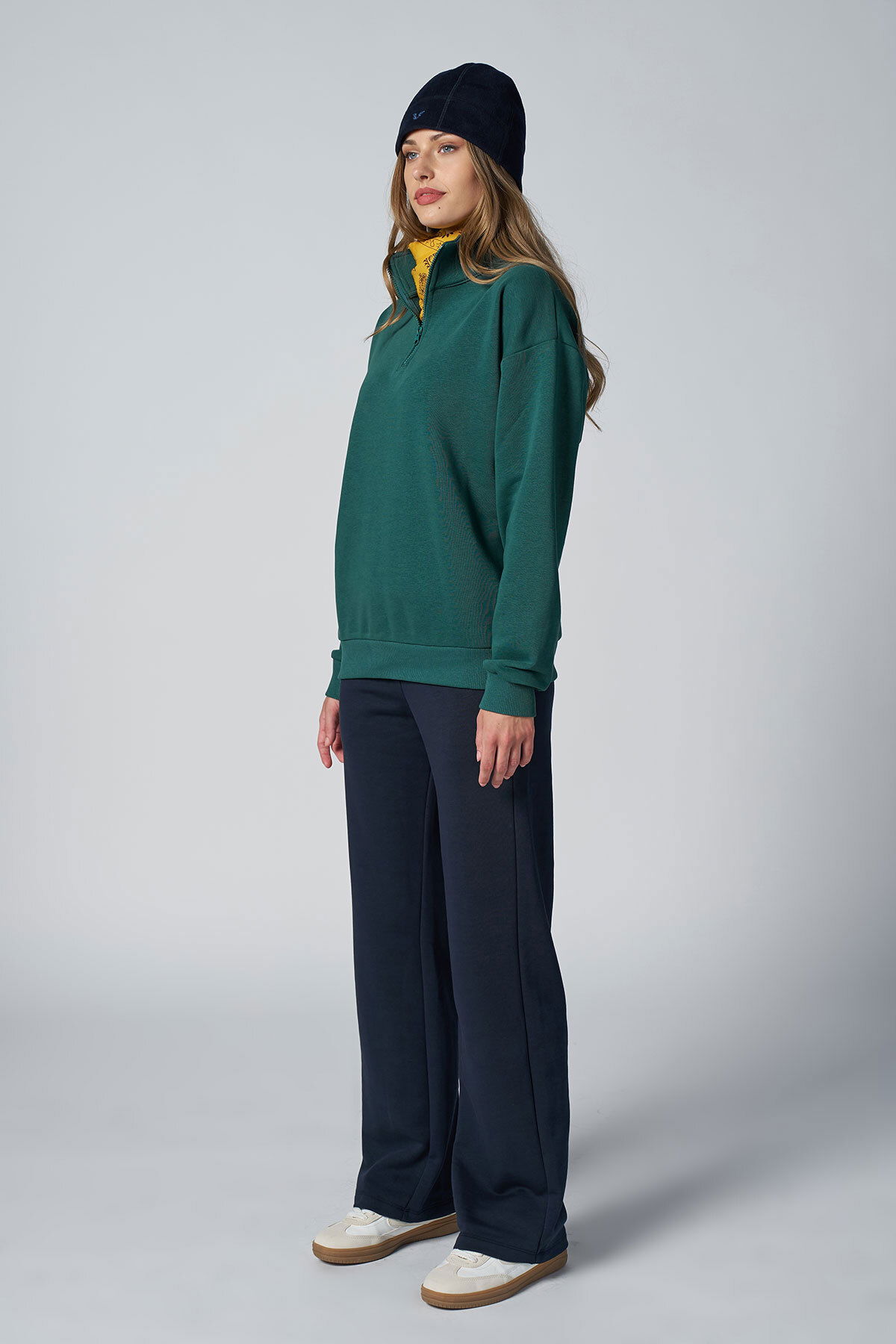 Peak Kadın Yeşil Oversize Fermuarlı Yaka Sweatshirt | 7012 - PEAK (1)