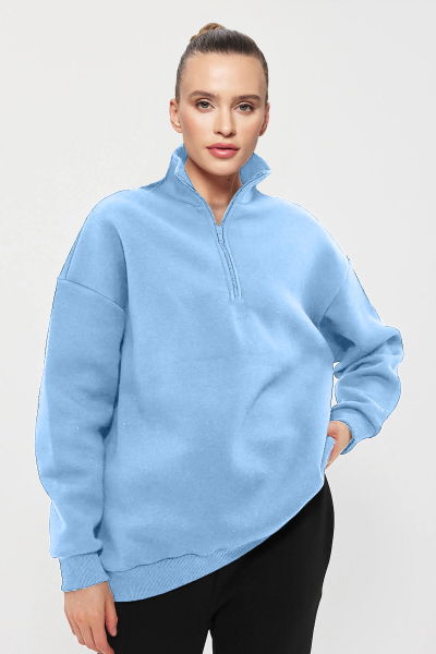 Peak Unisex Mavi Oversize Fermuarlı Yaka Sweatshirt 7012 