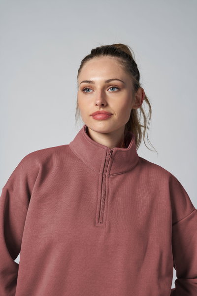 Peak Kadın Pudra Oversize Fermuarlı Yaka Sweatshirt | 7012 