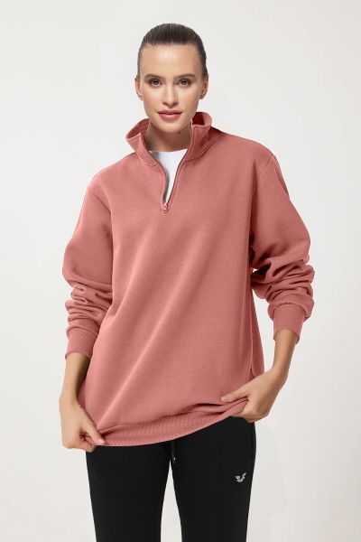 Peak Kadın Pudra Oversize Fermuarlı Yaka Sweatshirt | 7012 